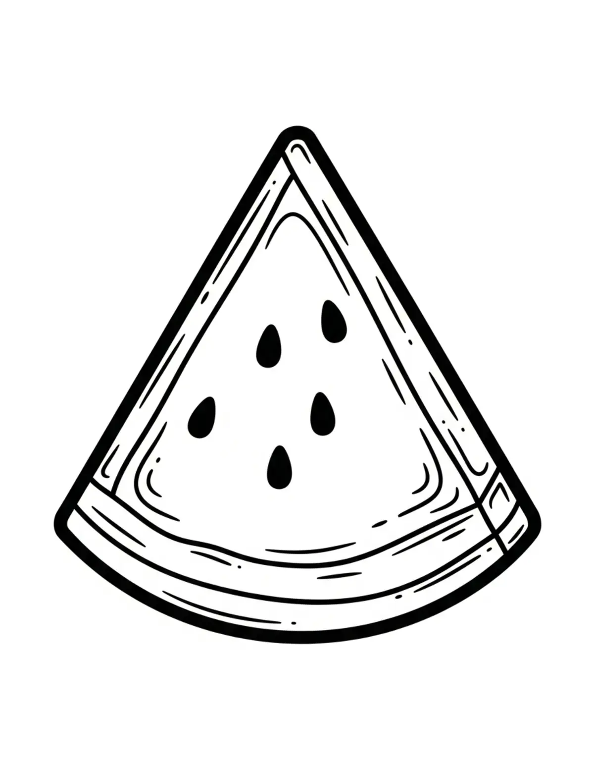 Free printable coloring page: bold-easy-watermelon-slice coloring page. Cute and cozy design for kids and adults to download and print.