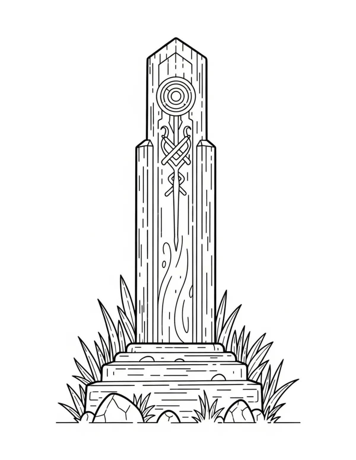 Free printable coloring page: lost-woodland-monument coloring page. Cute and cozy design for kids and adults to download and print.