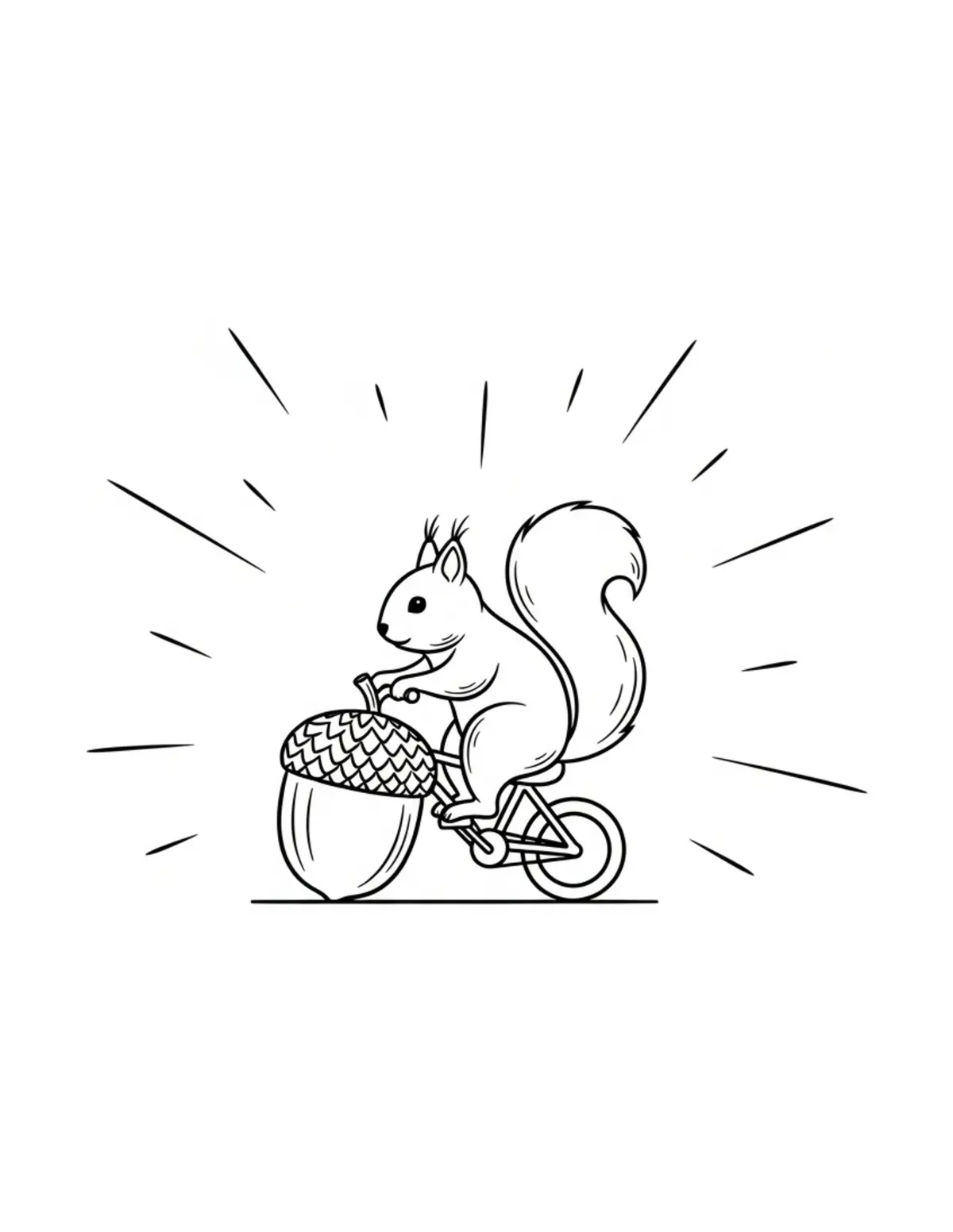 Free printable coloring page: tiny-squirrel-riding-an-acorn coloring page. Cute and cozy design for kids and adults to download and print.