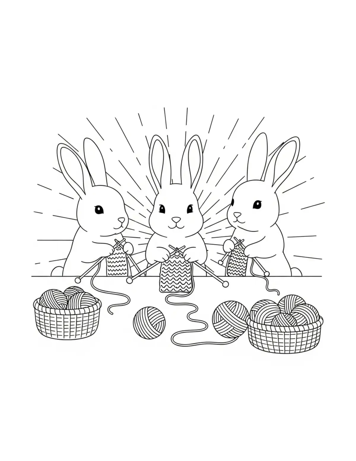 Cute Bunny Knitting Club Color — free printable cozy coloring coloring page for kids and adults