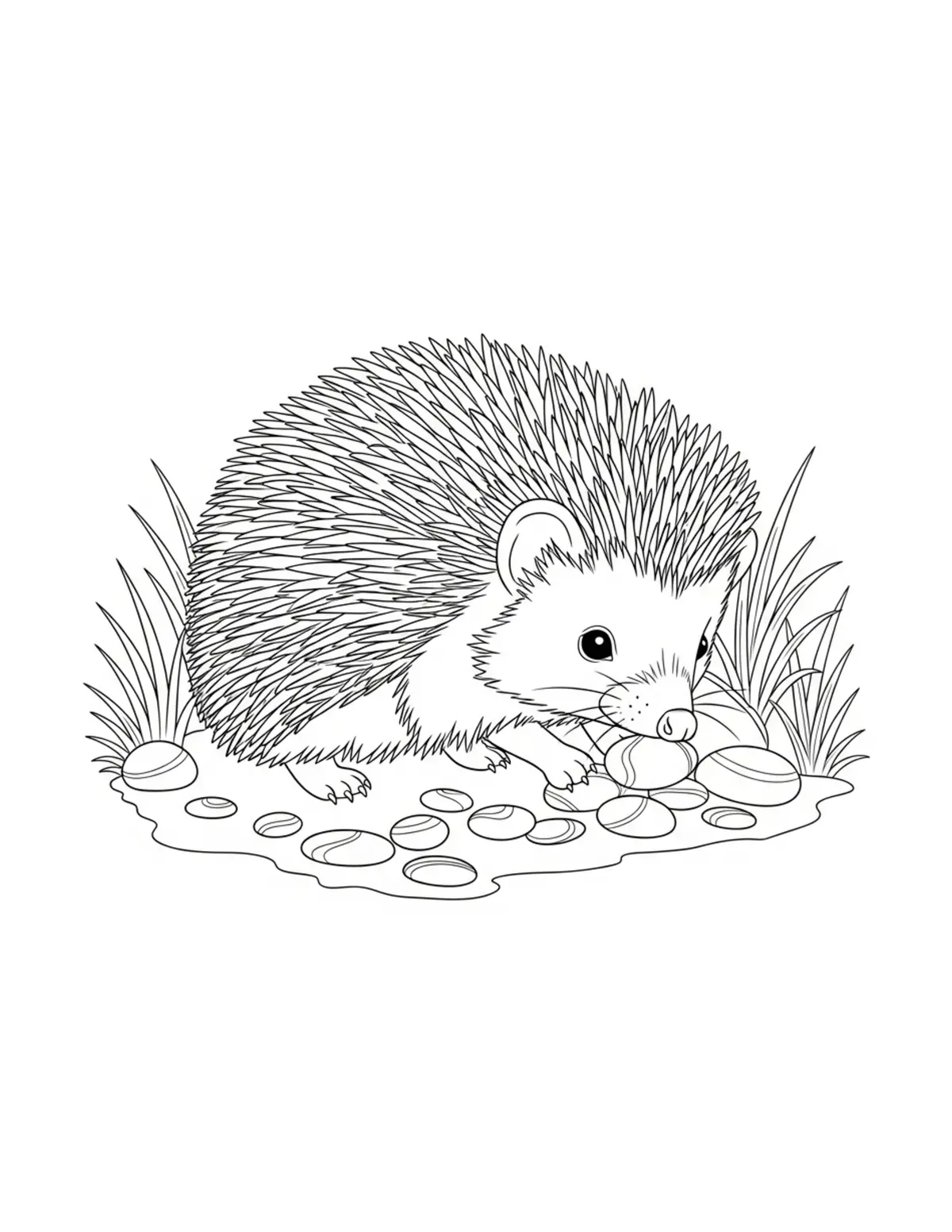 Baby Hedgehog Collecting Shiny coloring page - free printable JPG featuring adorable woodland animals