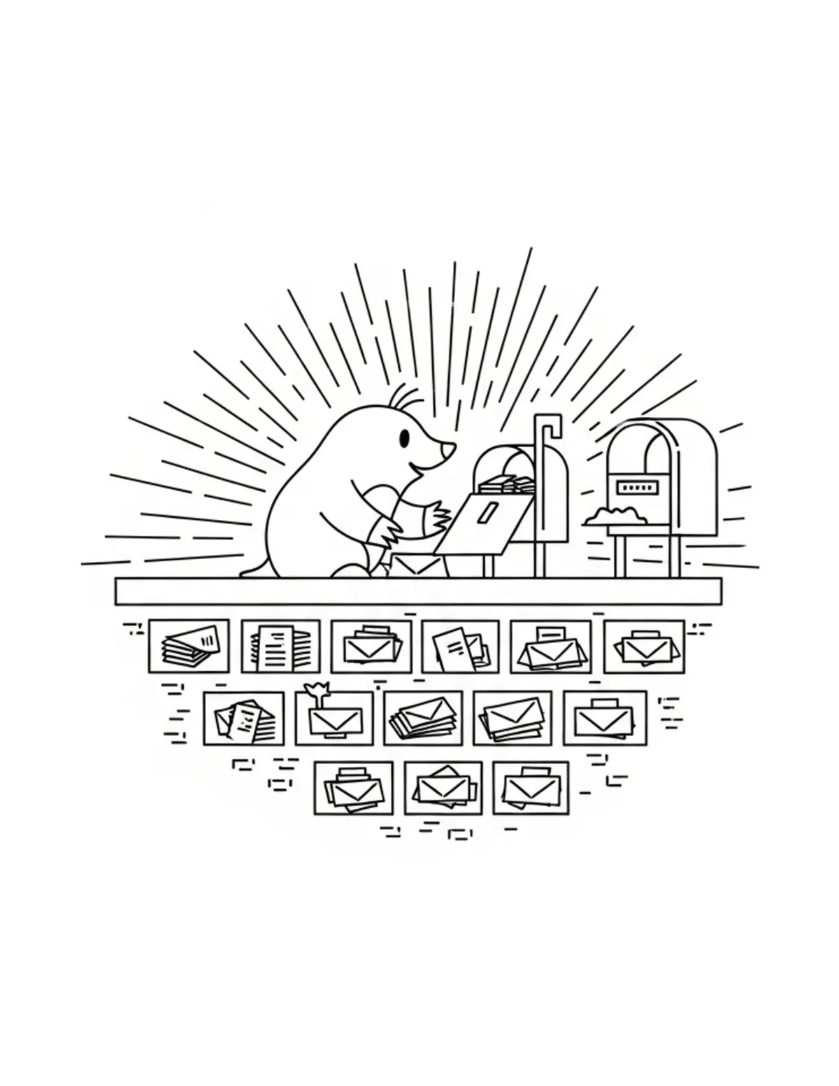 Mole Organizing Underground Ma Coloring Page - free printable JPG featuring adorable woodland animals