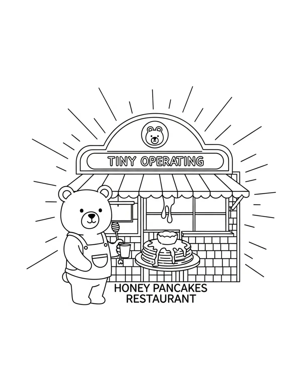 Free printable coloring page: tiny-bear-operating-a-honey-pa coloring page. Cute and cozy design for kids and adults to download and print.