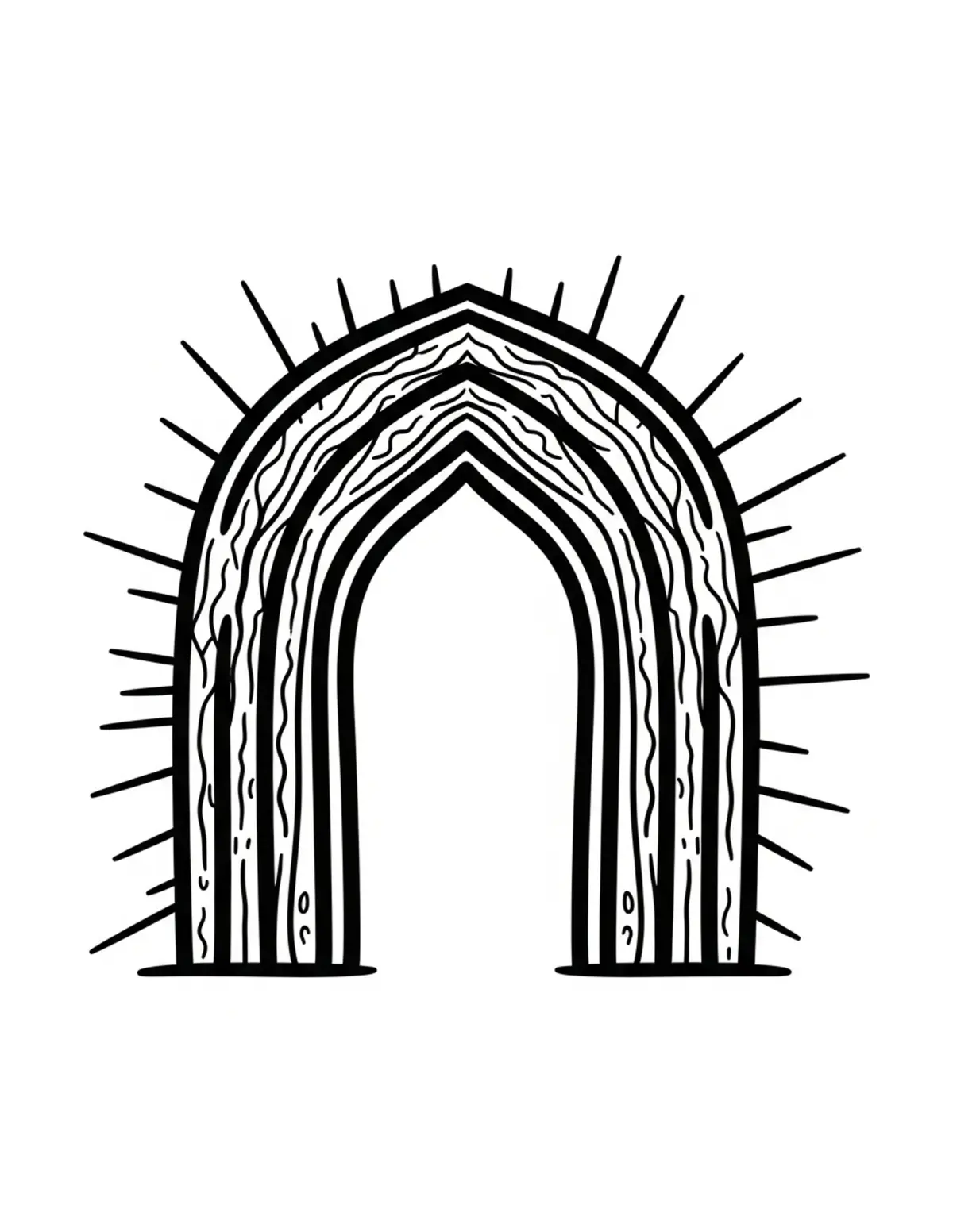 Free printable coloring page: mystery-forest-archway coloring page. Cute and cozy design for kids and adults to download and print.