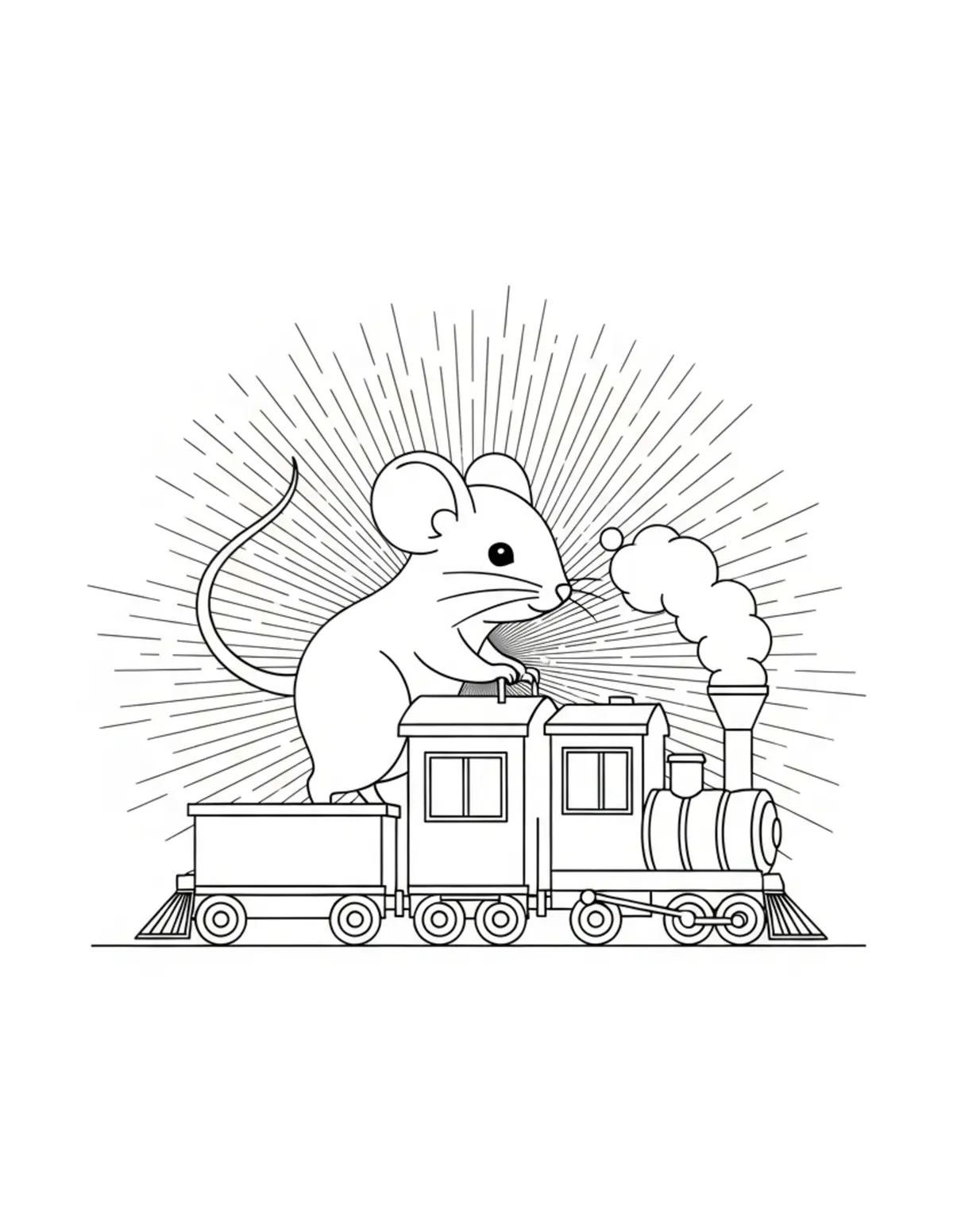 Free printable coloring page: tiny-mouse-operating-a-forest coloring page. Cute and cozy design for kids and adults to download and print.