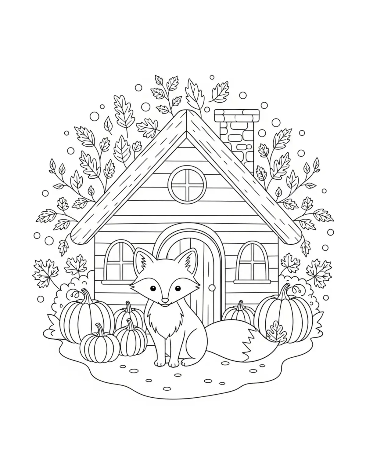 Rose Garden Bungalow — free printable cottagecore coloring coloring page with flower garden theme