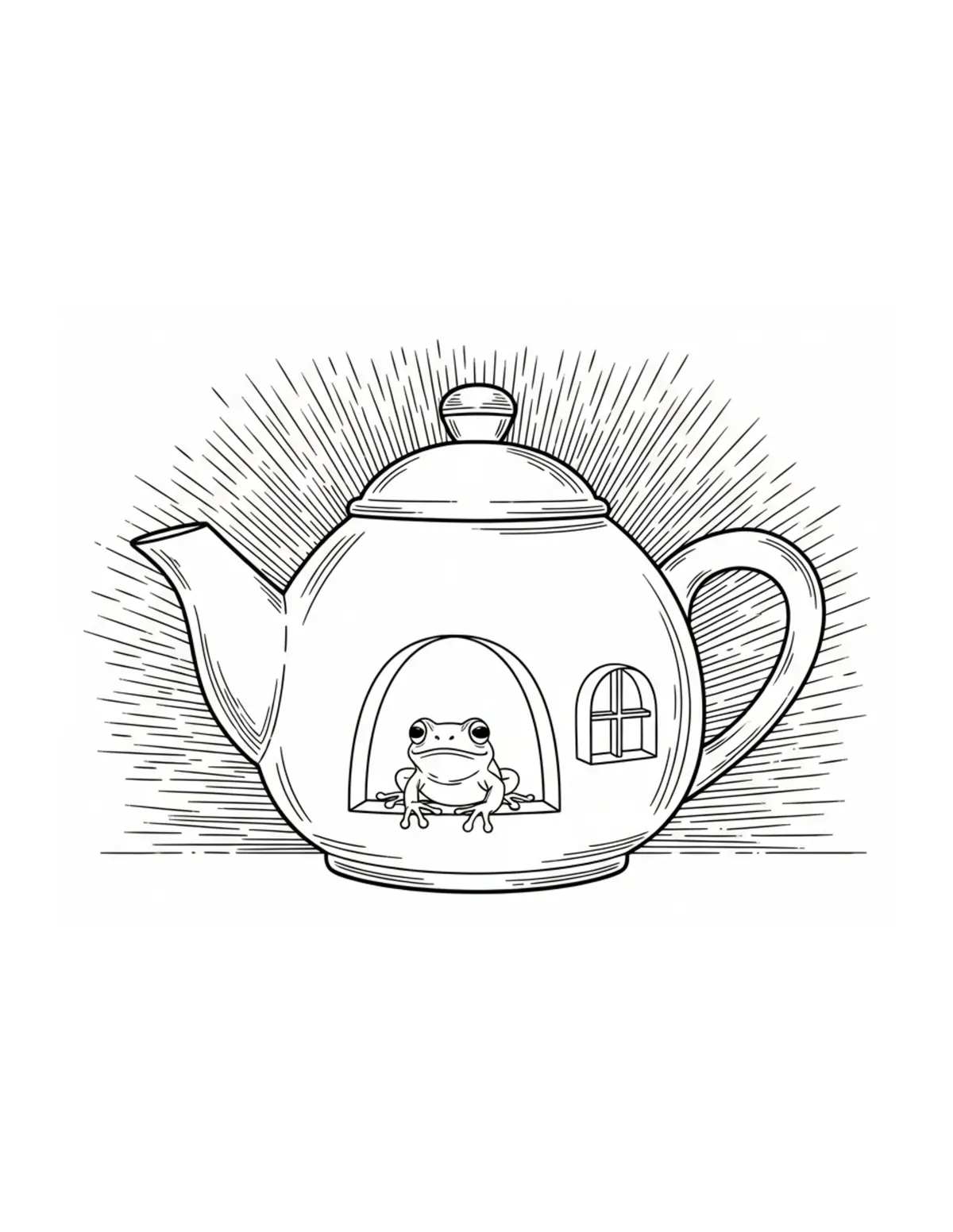 Free printable coloring page: tiny-frog-living-inside-a-gian coloring page. Cute and cozy design for kids and adults to download and print.