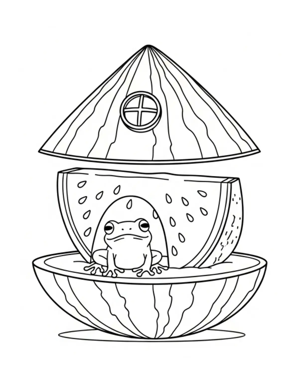 Free printable coloring page: tiny-frog-living-inside-a-gian-副本 coloring page. Cute and cozy design for kids and adults to download and print.