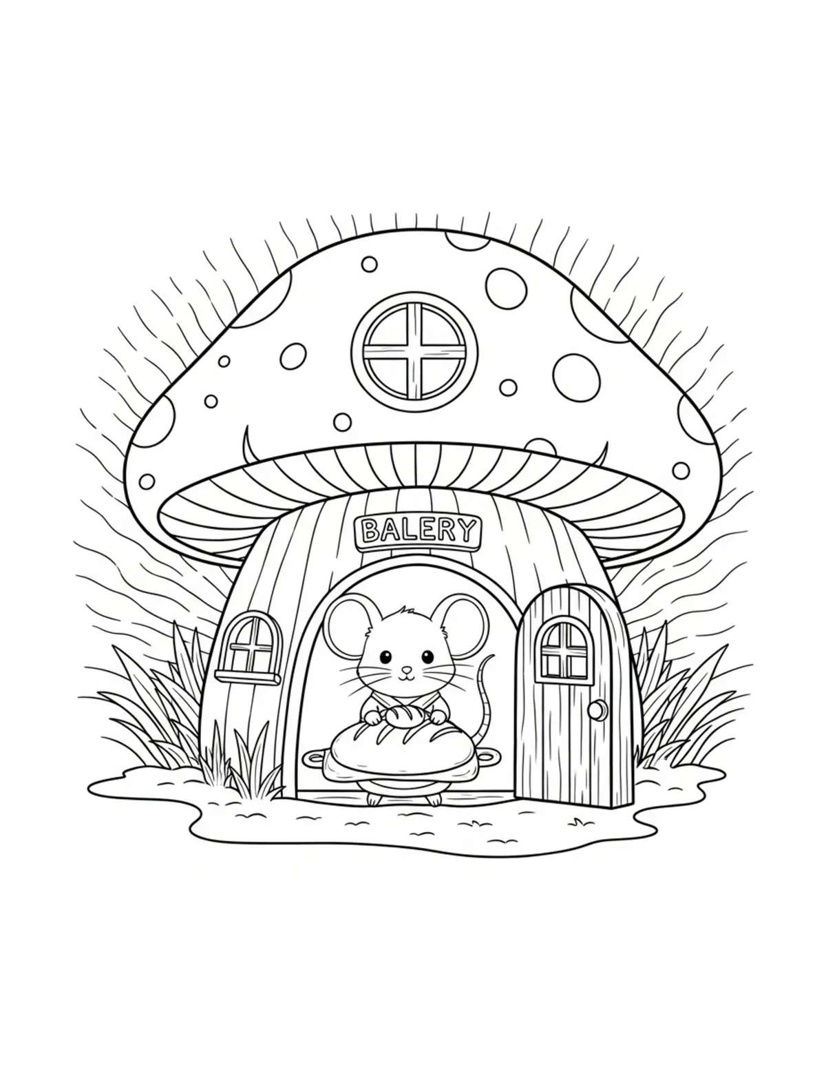 Cute Mouse Mushroom Bakery Col — free printable cozy coloring coloring page for kids and adults