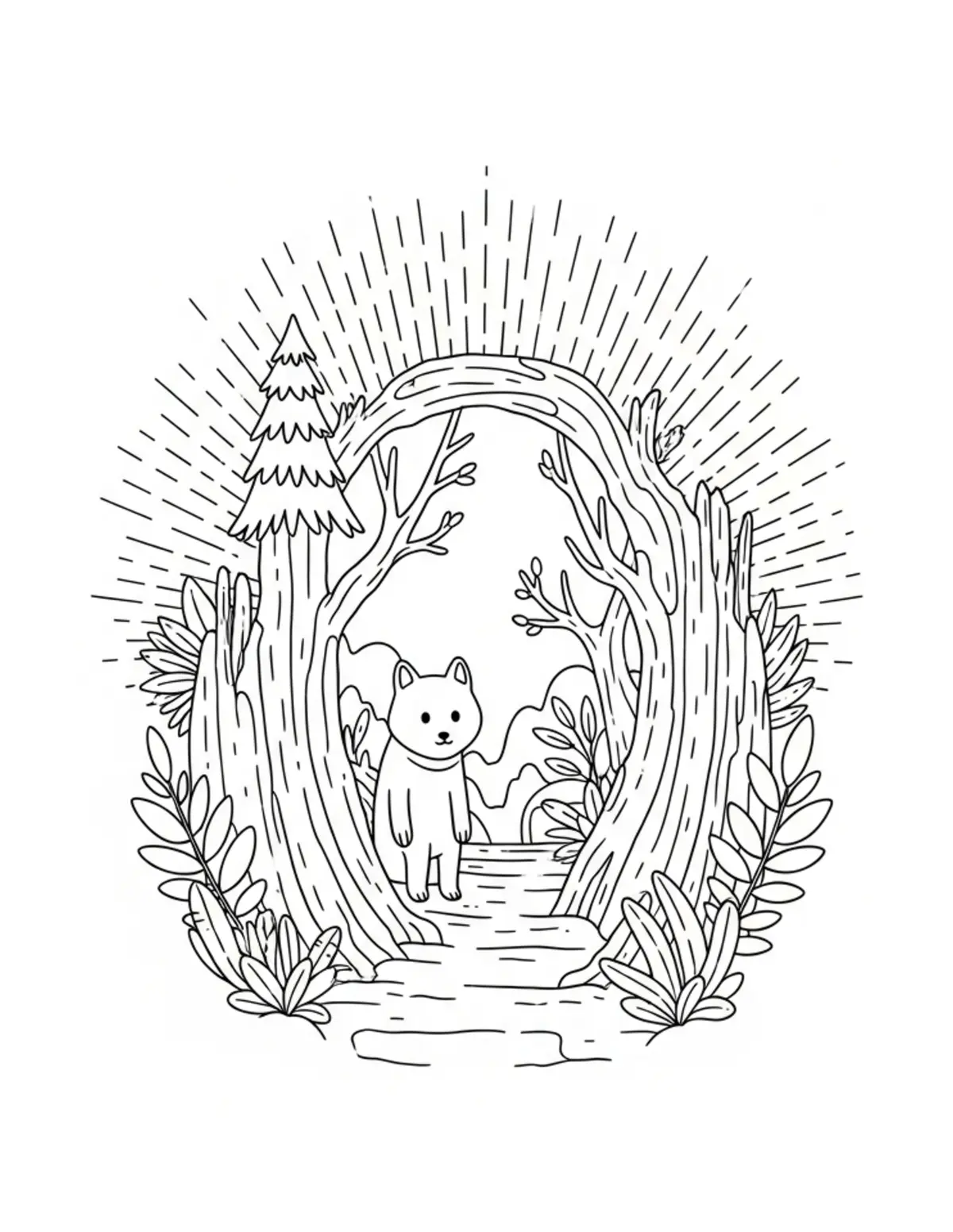 Free printable coloring page: hidden-forest-story-trail coloring page. Cute and cozy design for kids and adults to download and print.