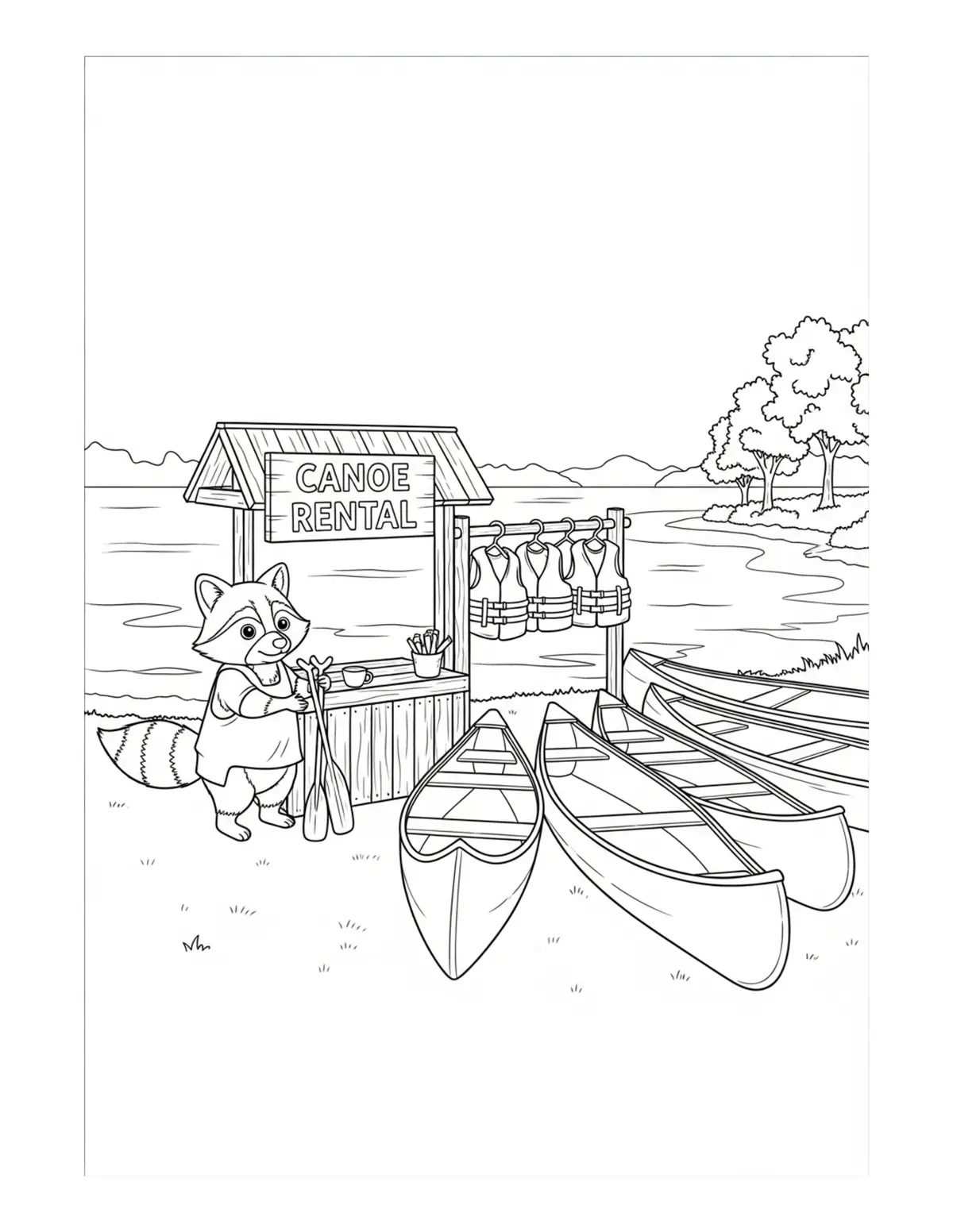 Little Raccoon Organizing A Ca coloring page - free printable JPG featuring adorable woodland animals