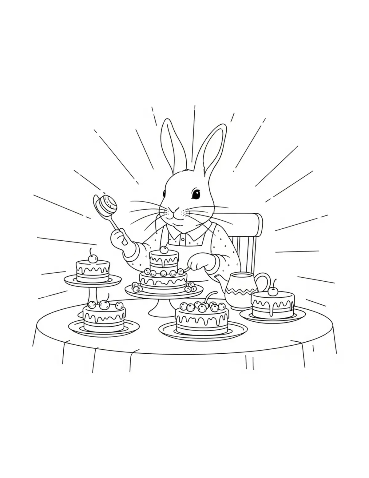 Rabbit Arranging Cakes On A Ga Coloring Page - free printable JPG featuring adorable rabbit