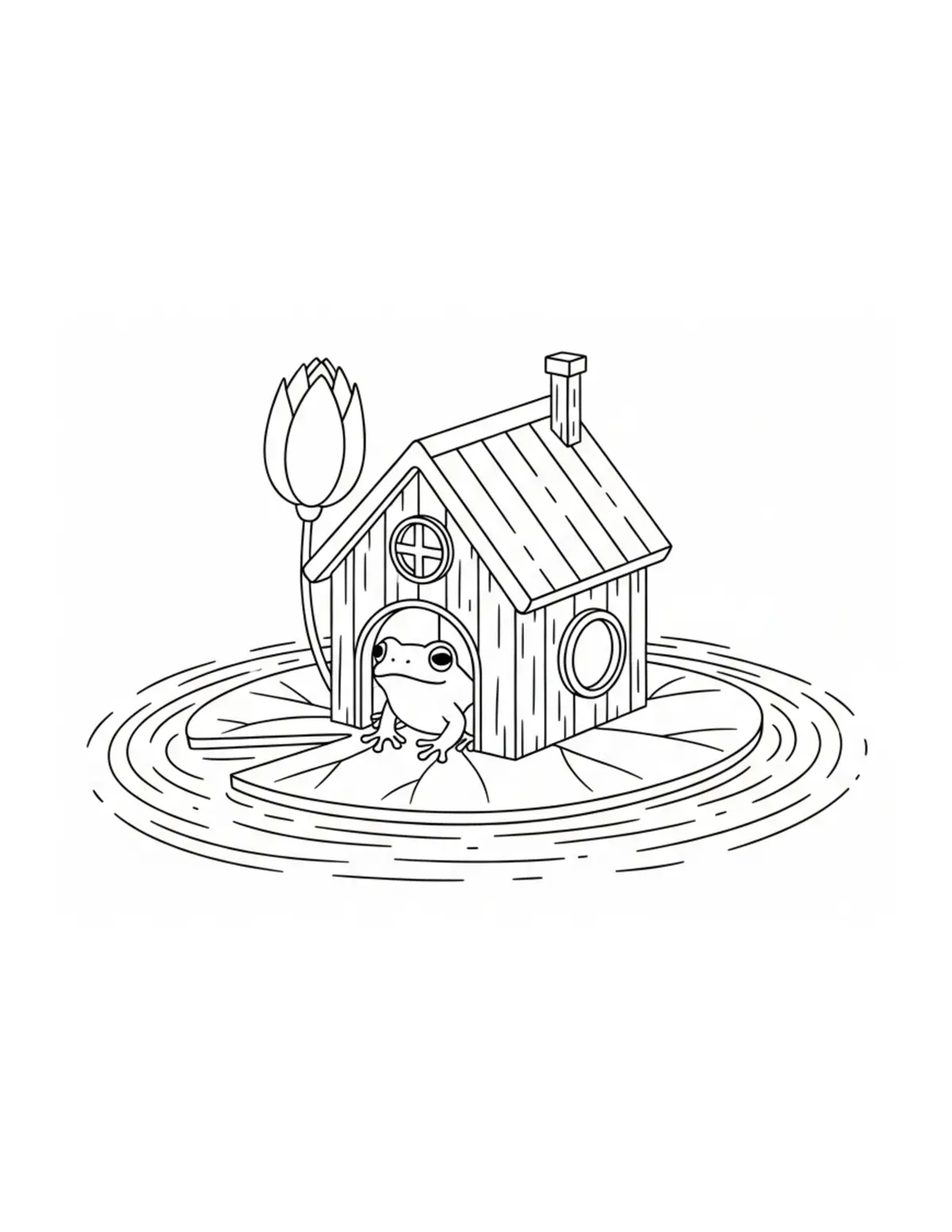 Free printable coloring page: tiny-frog-living-in-a-floating coloring page. Cute and cozy design for kids and adults to download and print.