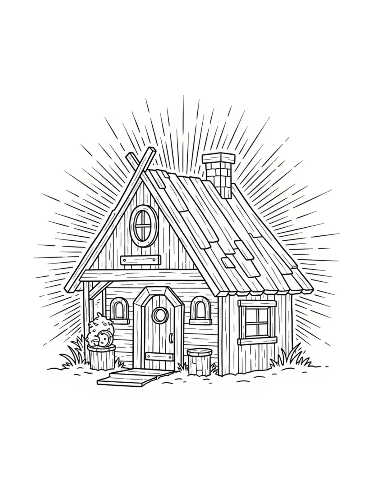 Free printable coloring page: secret-woodland-workshop coloring page. Cute and cozy design for kids and adults to download and print.