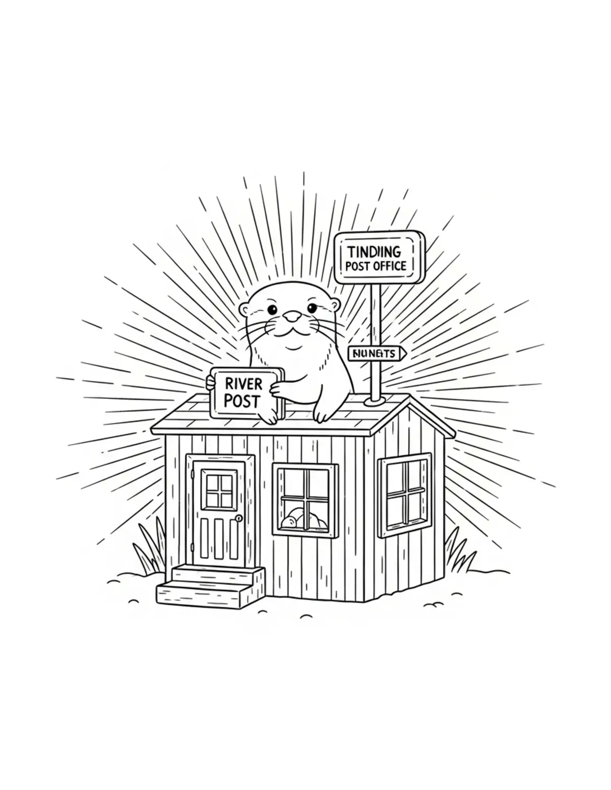 Tiny Otter Building a River Po Coloring Page - free printable JPG featuring adorable woodland animals