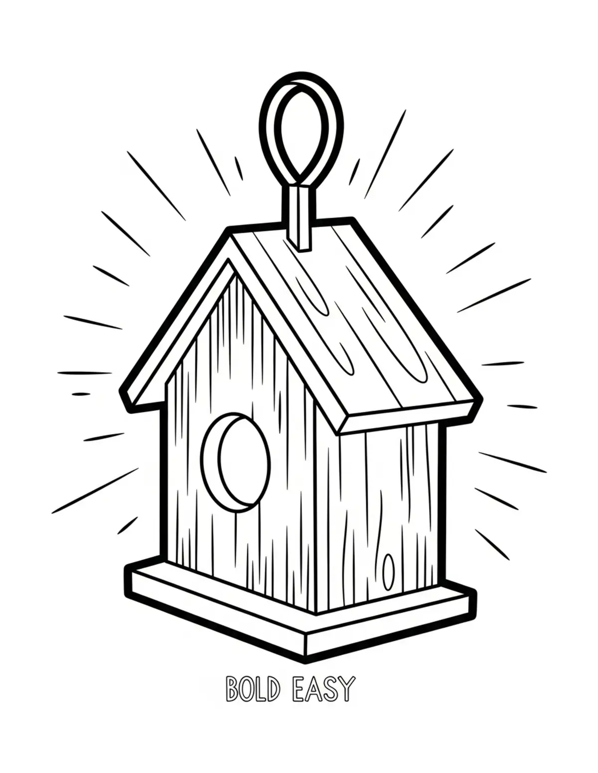 Free printable coloring page: bold-easy-birdhouse coloring page. Cute and cozy design for kids and adults to download and print.