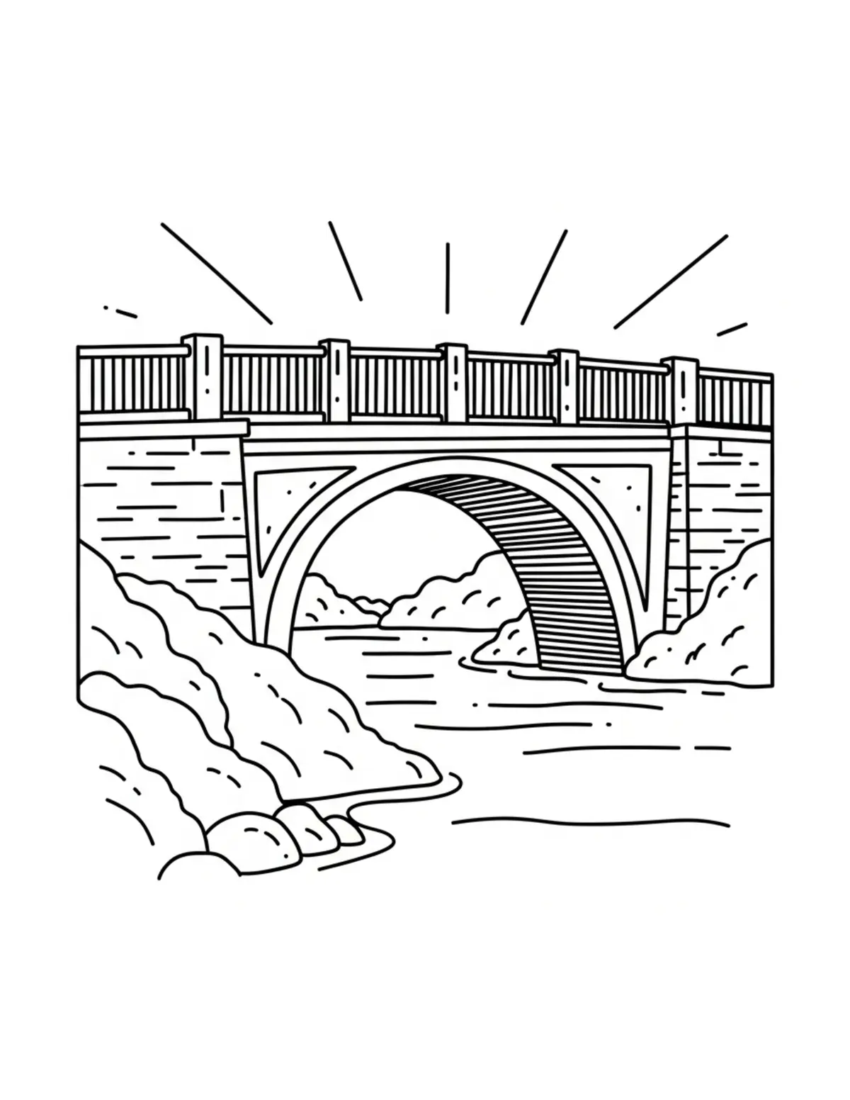 Free printable coloring page: hidden-creek-bridge coloring page. Cute and cozy design for kids and adults to download and print.
