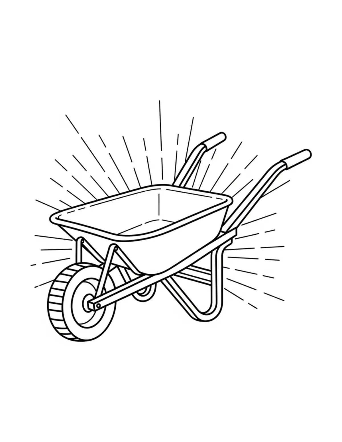 Free printable coloring page: bold-easy-garden-wheelbarrow coloring page. Cute and cozy design for kids and adults to download and print.