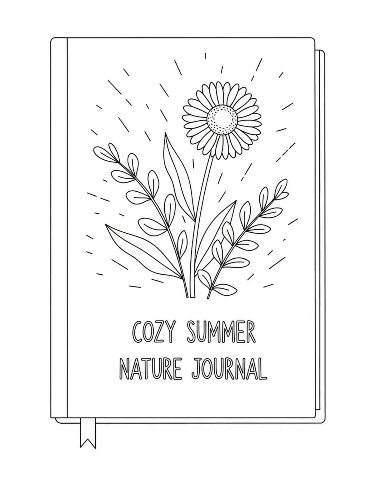Free printable coloring page: cozy summer nature journal coloring page. Cute and cozy summer design for kids and adults to download and print.
