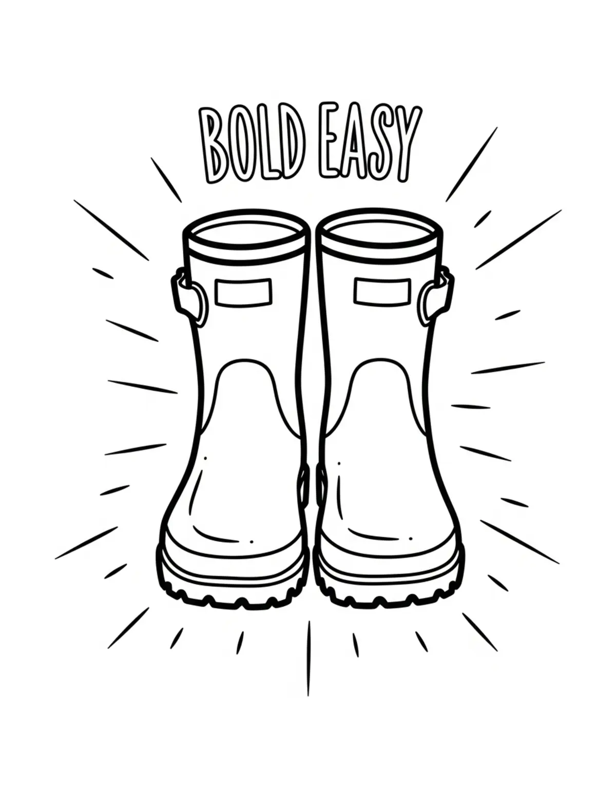 Free printable coloring page: bold-easy-rain-boots coloring page. Cute and cozy design for kids and adults to download and print.