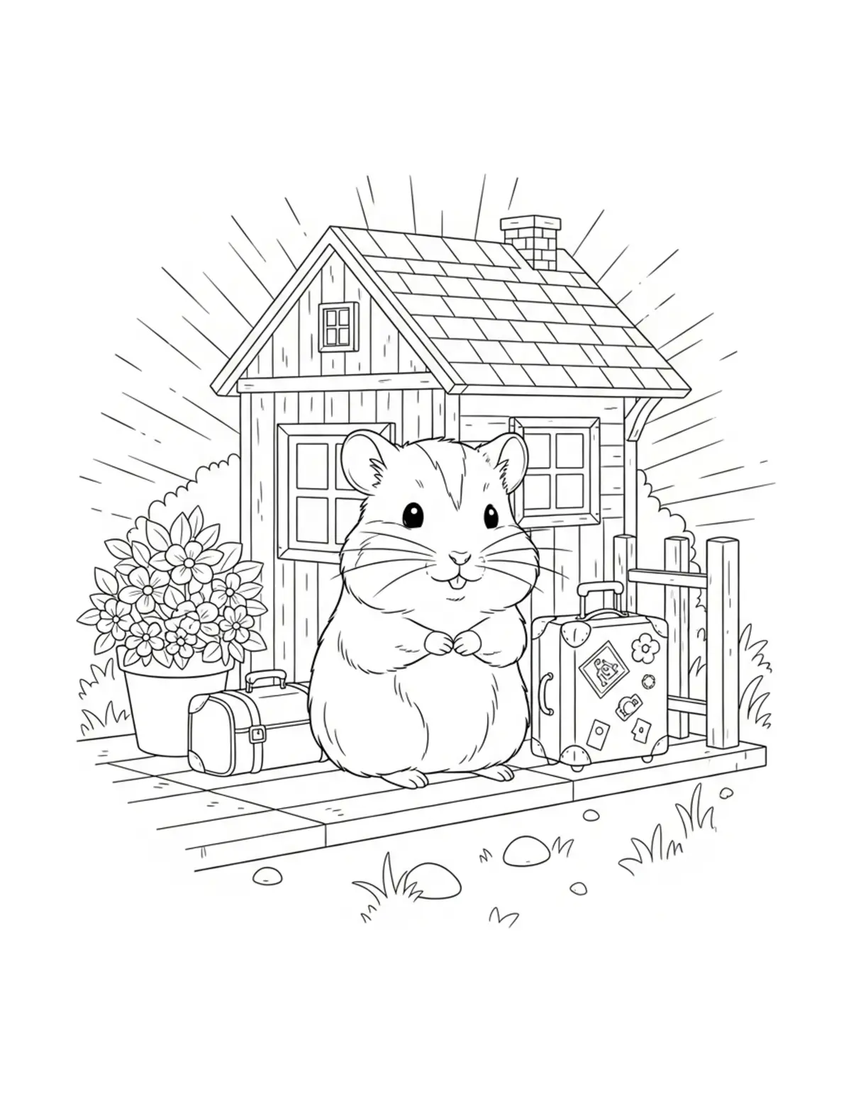 Cute Hamster Train Station Col — free printable cute animals coloring page for kids and adults