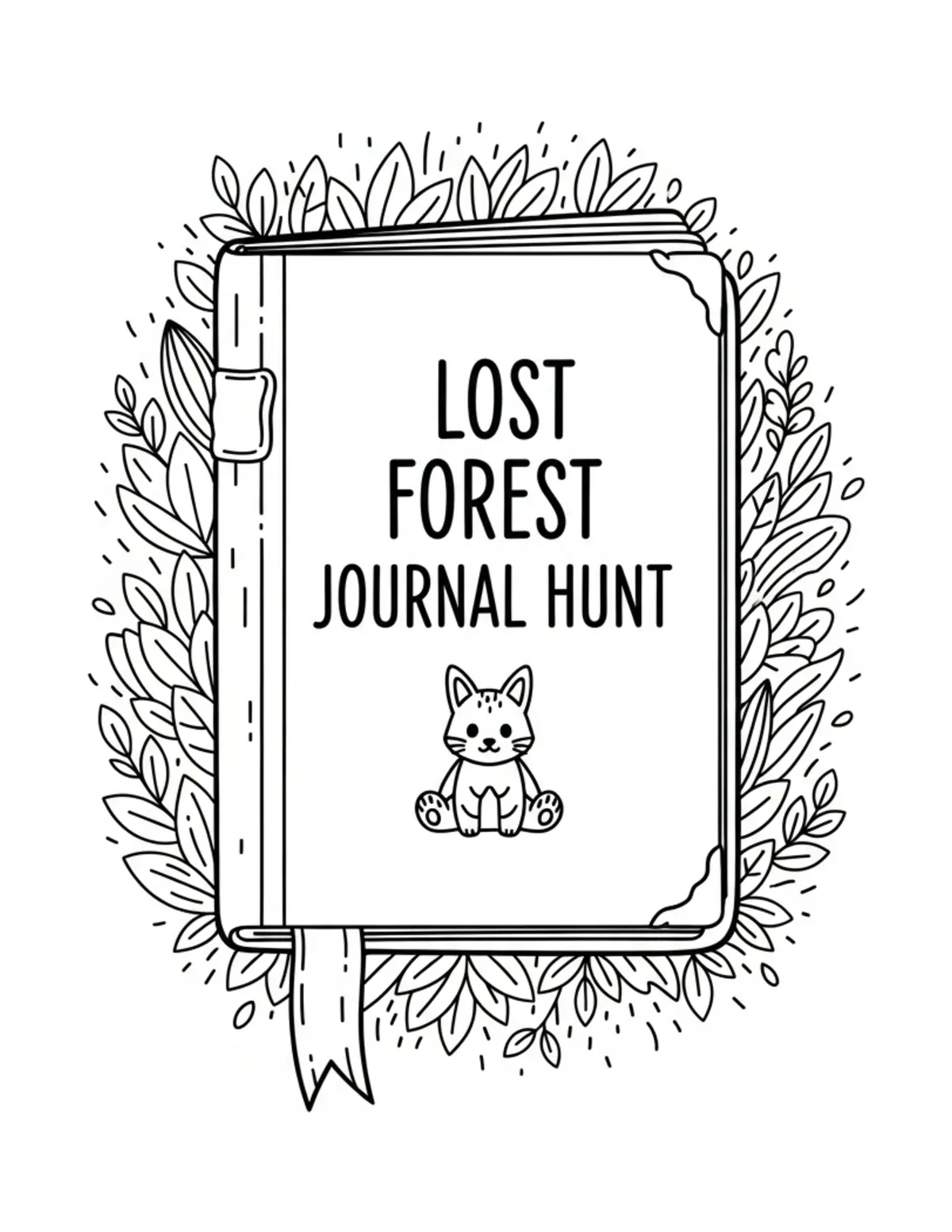 Free printable coloring page: lost-forest-journal-hunt coloring page. Cute and cozy design for kids and adults to download and print.