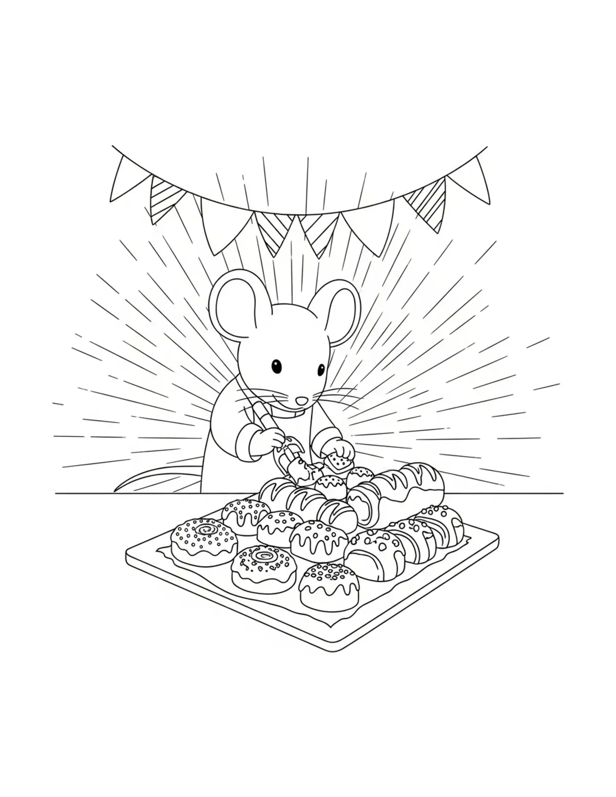 Mouse Decorating A Bakery For Coloring Page - free printable JPG featuring adorable mouse bakery scenes