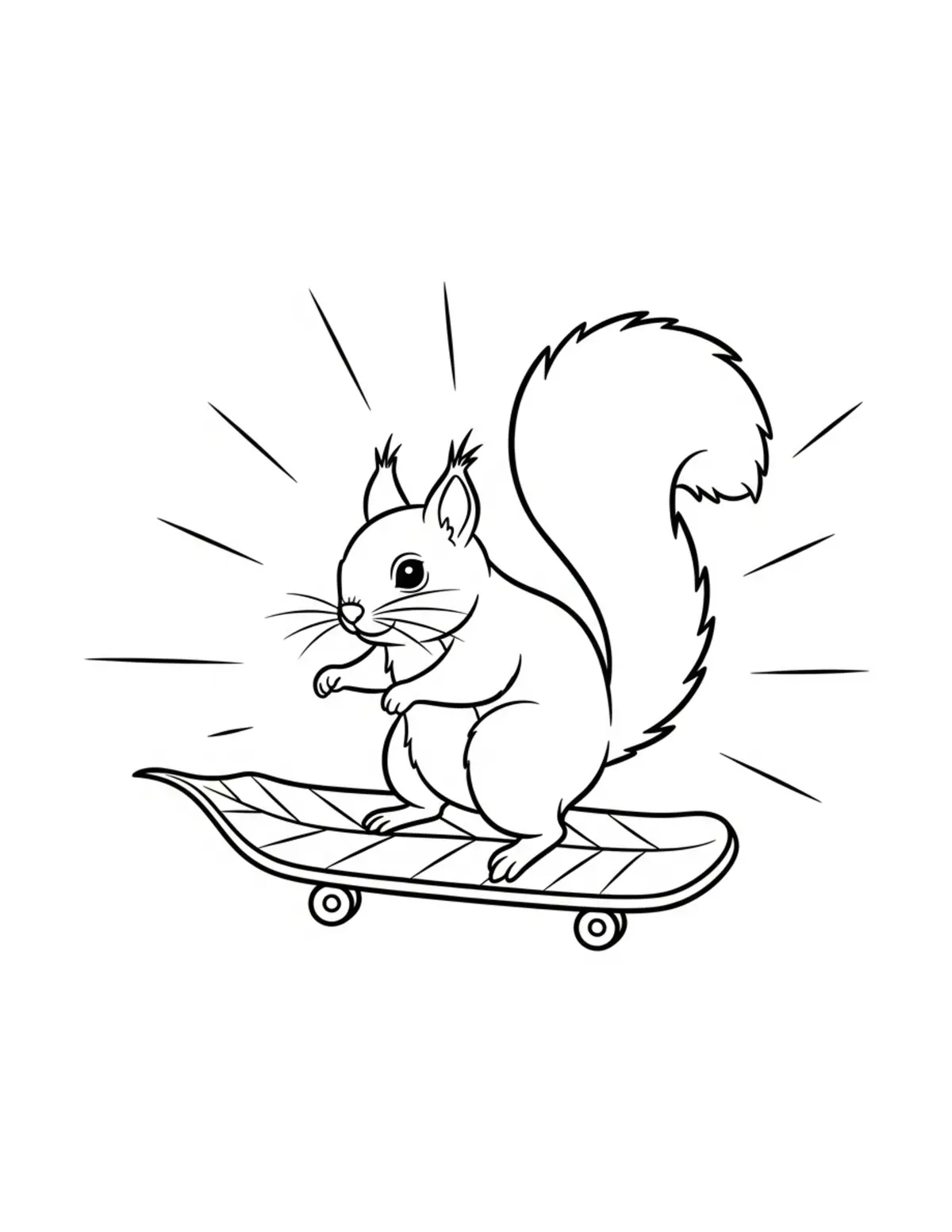 Free printable coloring page: tiny-squirrel-riding-a-leaf-sk coloring page. Cute and cozy design for kids and adults to download and print.