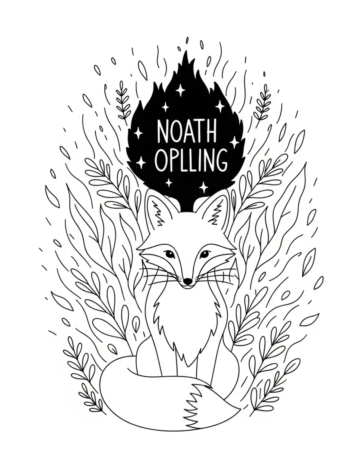 Free printable coloring page: fox magical storybook scene coloring page. Cute and cozy bookstore and reading design for kids and adults to download and print.