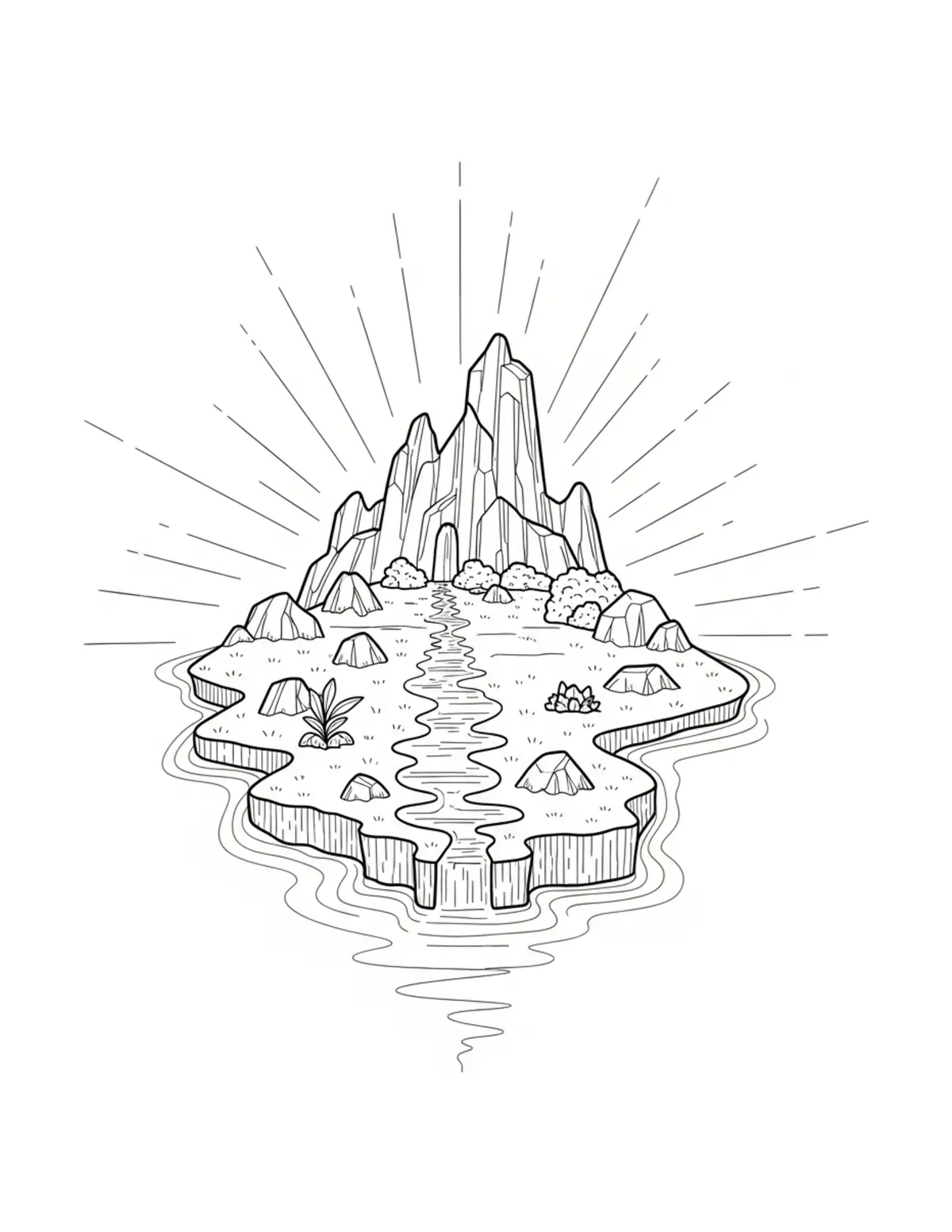 Free printable coloring page: mystery-river-island coloring page. Cute and cozy design for kids and adults to download and print.