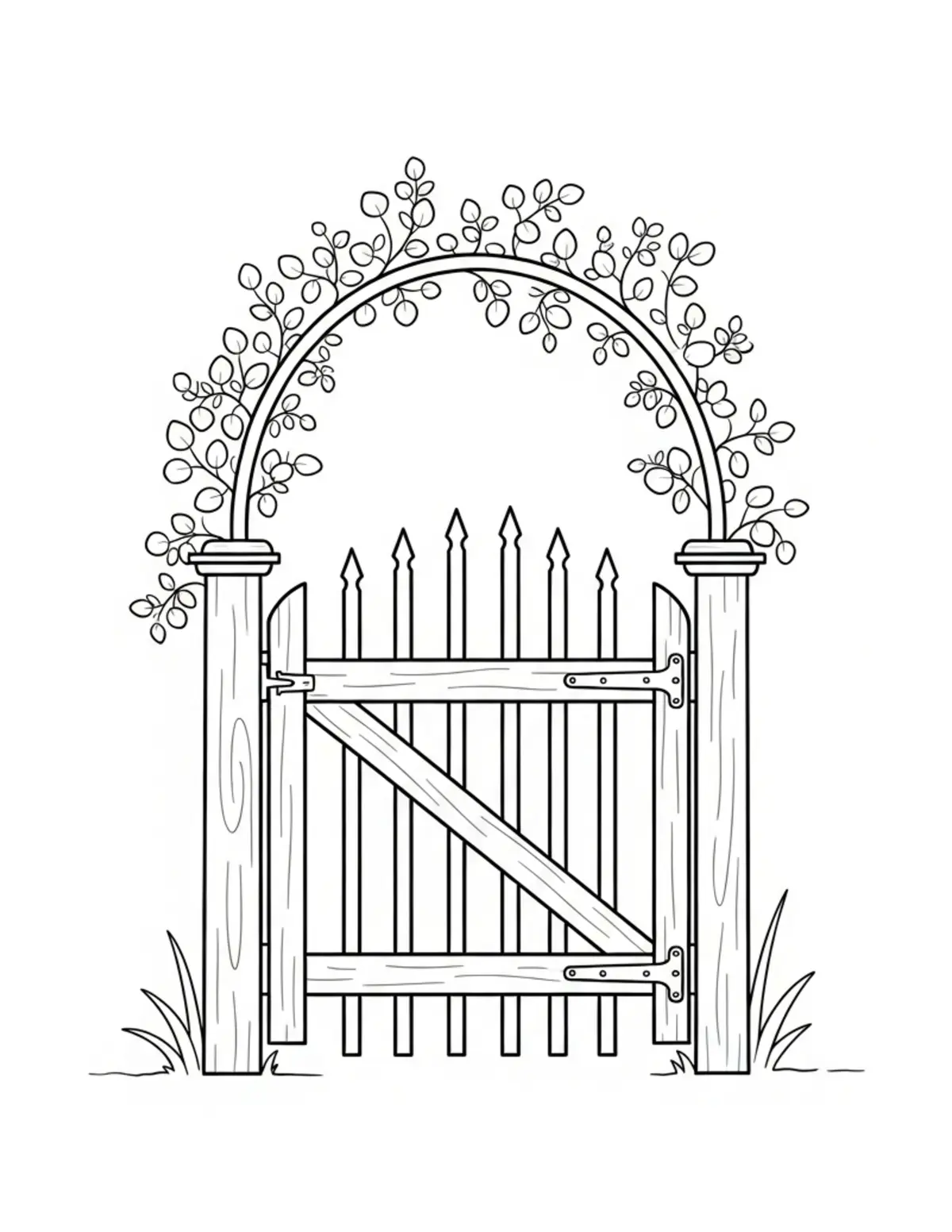 Free printable coloring page: bold-easy-garden-gate coloring page. Cute and cozy design for kids and adults to download and print.