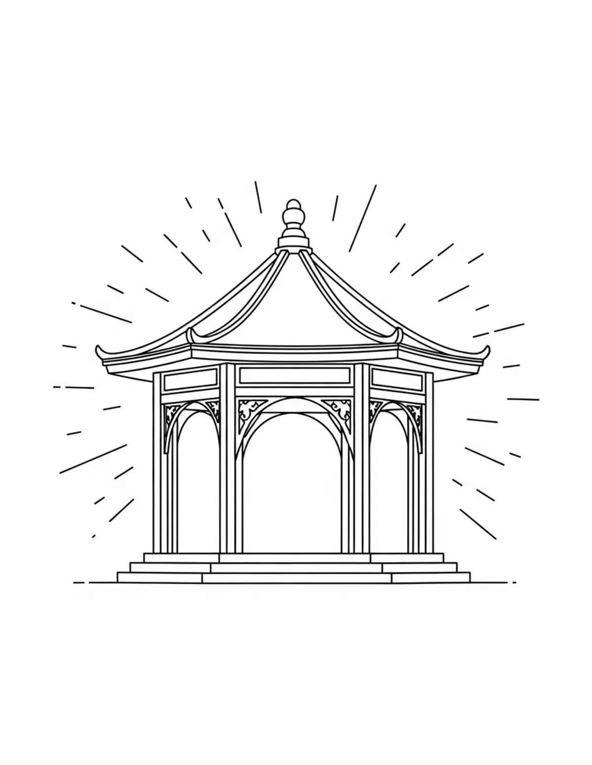 Free printable coloring page: secret-hilltop-pavilion coloring page. Cute and cozy design for kids and adults to download and print.