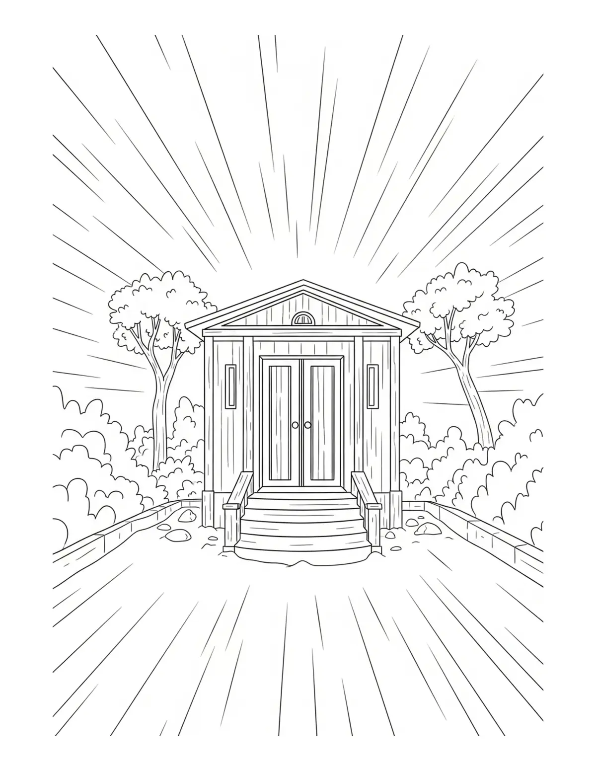 Free printable coloring page: secret-woodland-courtyard coloring page. Cute and cozy design for kids and adults to download and print.