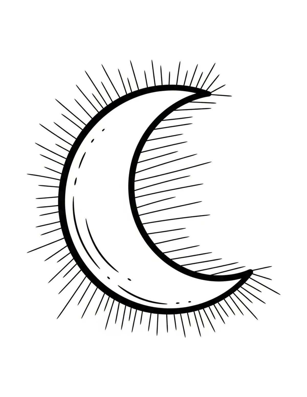 Free printable coloring page: bold-easy-crescent-moon coloring page. Cute and cozy design for kids and adults to download and print.