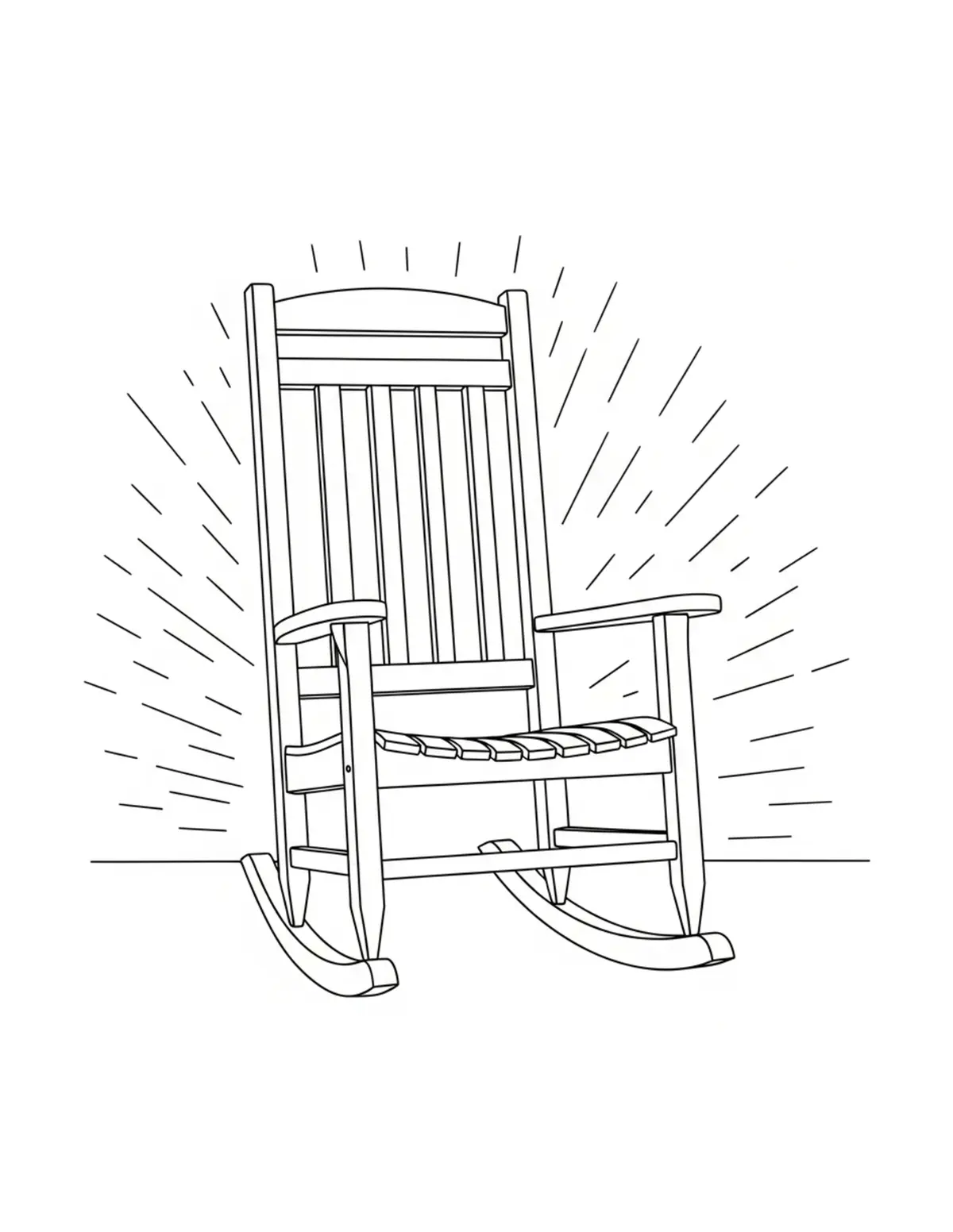 Free printable coloring page: cozy summer porch rocking chai coloring page. Cute and cozy summer design for kids and adults to download and print.