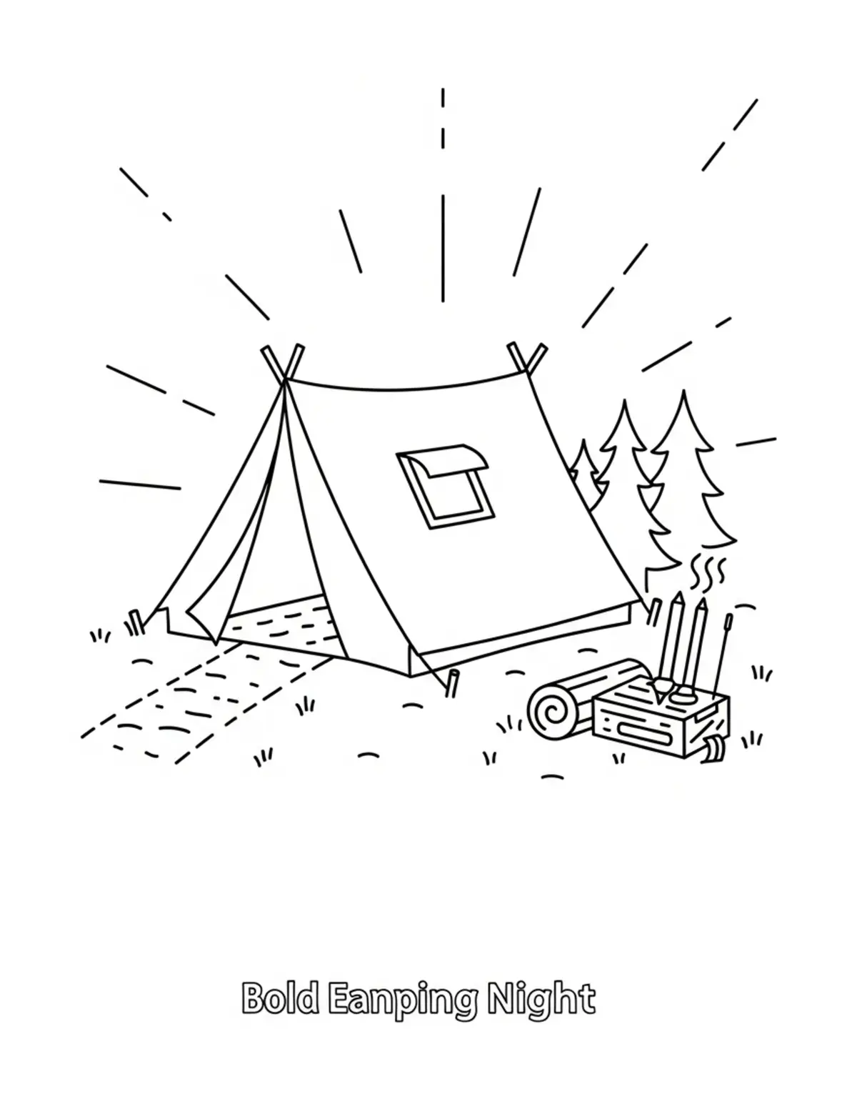 Free printable coloring page: bold-easy-camping-night coloring page. Cute and cozy design for kids and adults to download and print.