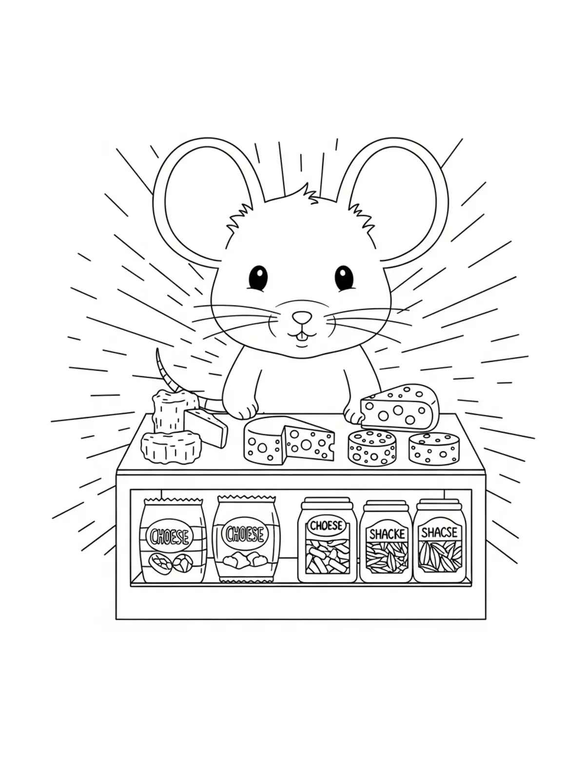 Cute Mouse Cheese Shop Colorin — free printable cozy coloring coloring page for kids and adults