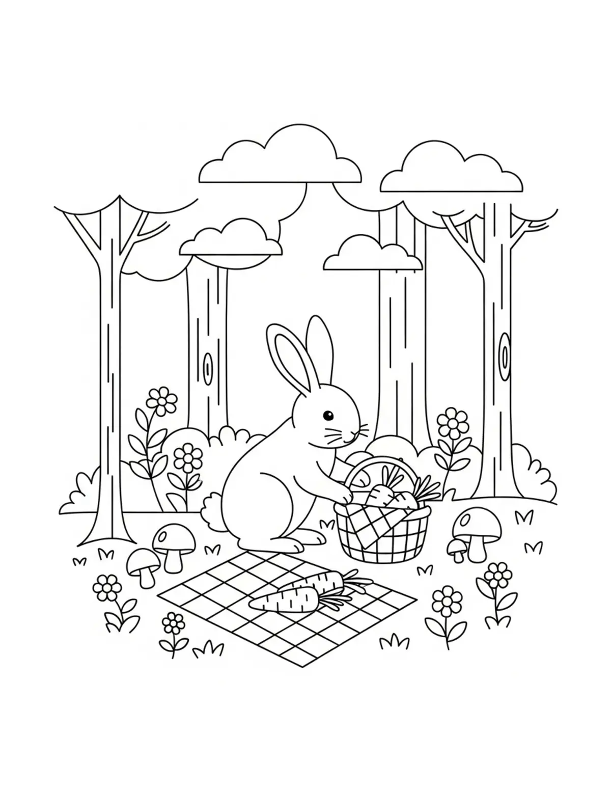 Rabbit Decorating A Woodland Coloring Page - free printable JPG featuring adorable rabbit