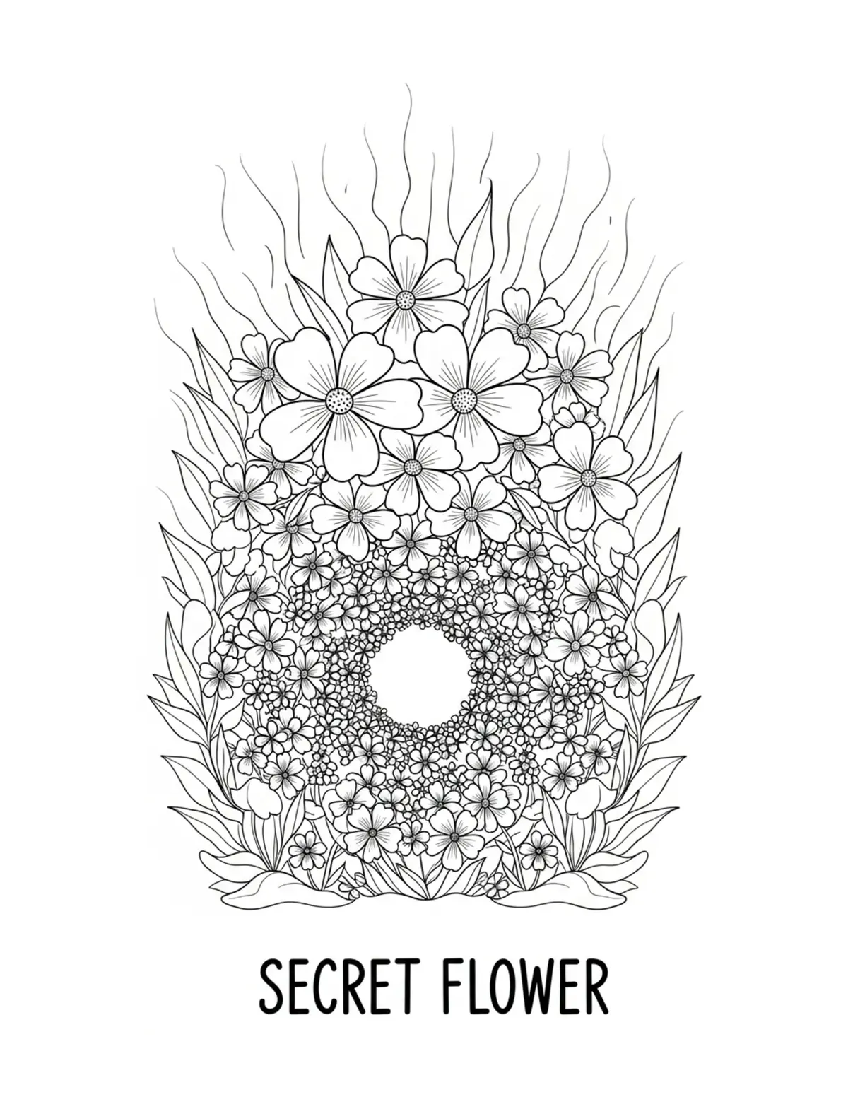 Free printable coloring page: secret-flower-tunnel coloring page. Cute and cozy design for kids and adults to download and print.