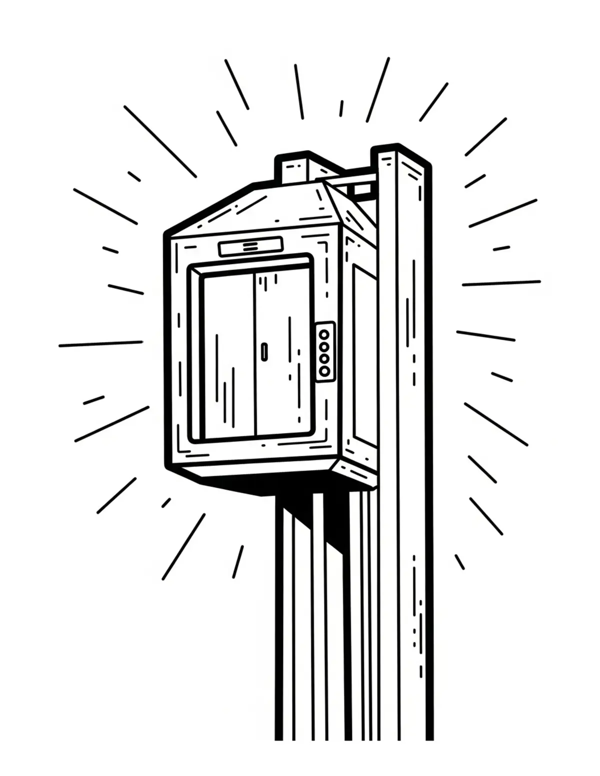 Free printable coloring page: mystery-woodland-elevator coloring page. Cute and cozy design for kids and adults to download and print.
