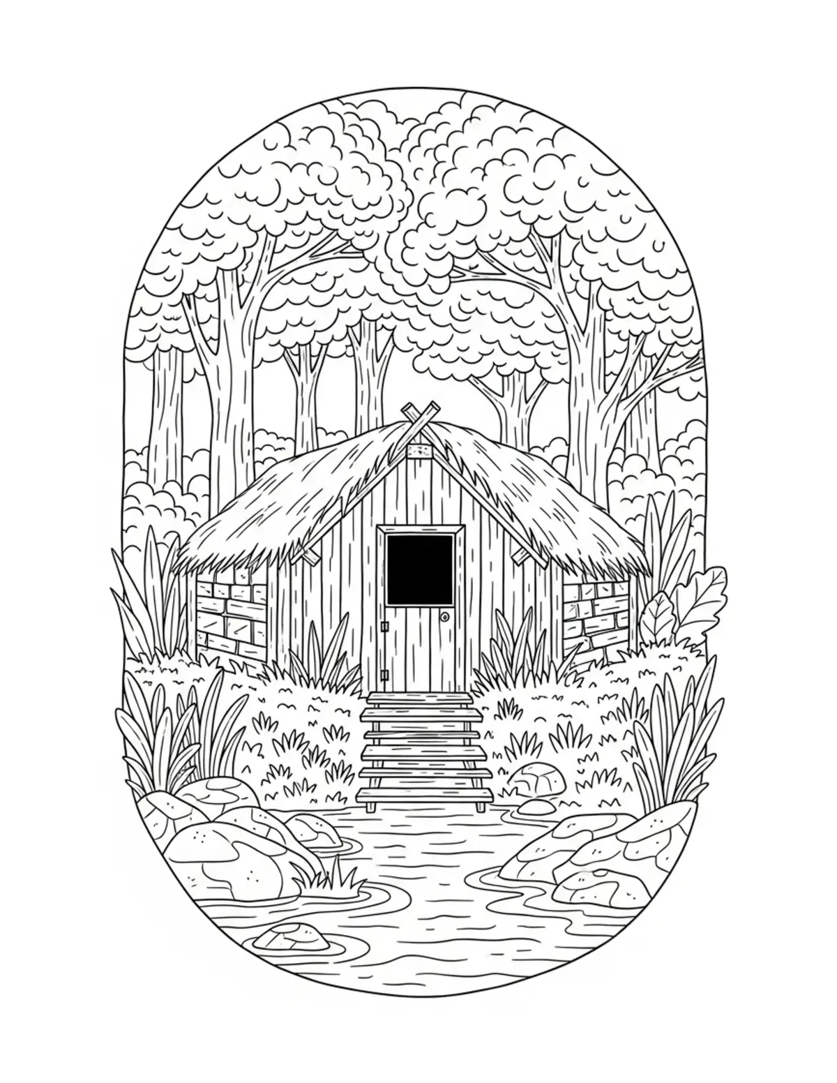 Free printable coloring page: hidden-creekside-hideout coloring page. Cute and cozy design for kids and adults to download and print.