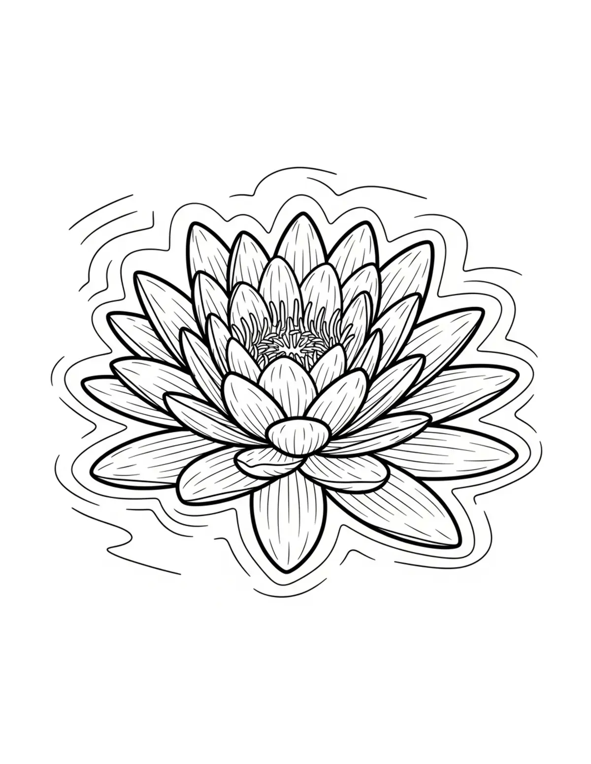 Free printable coloring page: bold-easy-water-lily coloring page. Cute and cozy design for kids and adults to download and print.