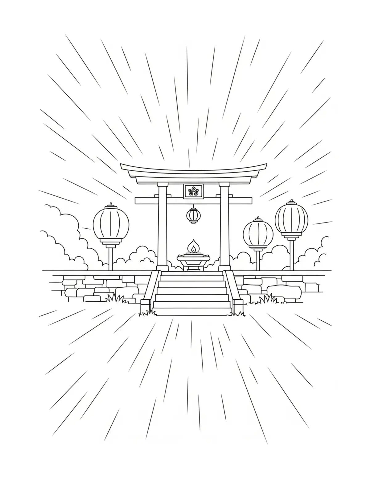 Free printable coloring page: lost-lantern-festival-grounds coloring page. Cute and cozy design for kids and adults to download and print.