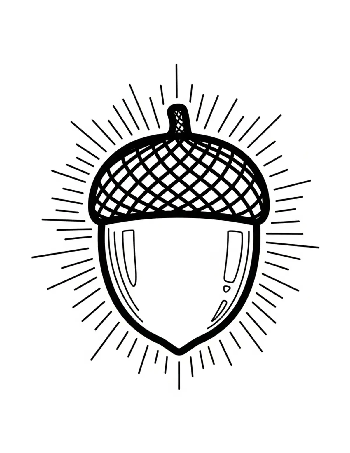 Free printable coloring page: bold-easy-forest-acorn coloring page. Cute and cozy design for kids and adults to download and print.