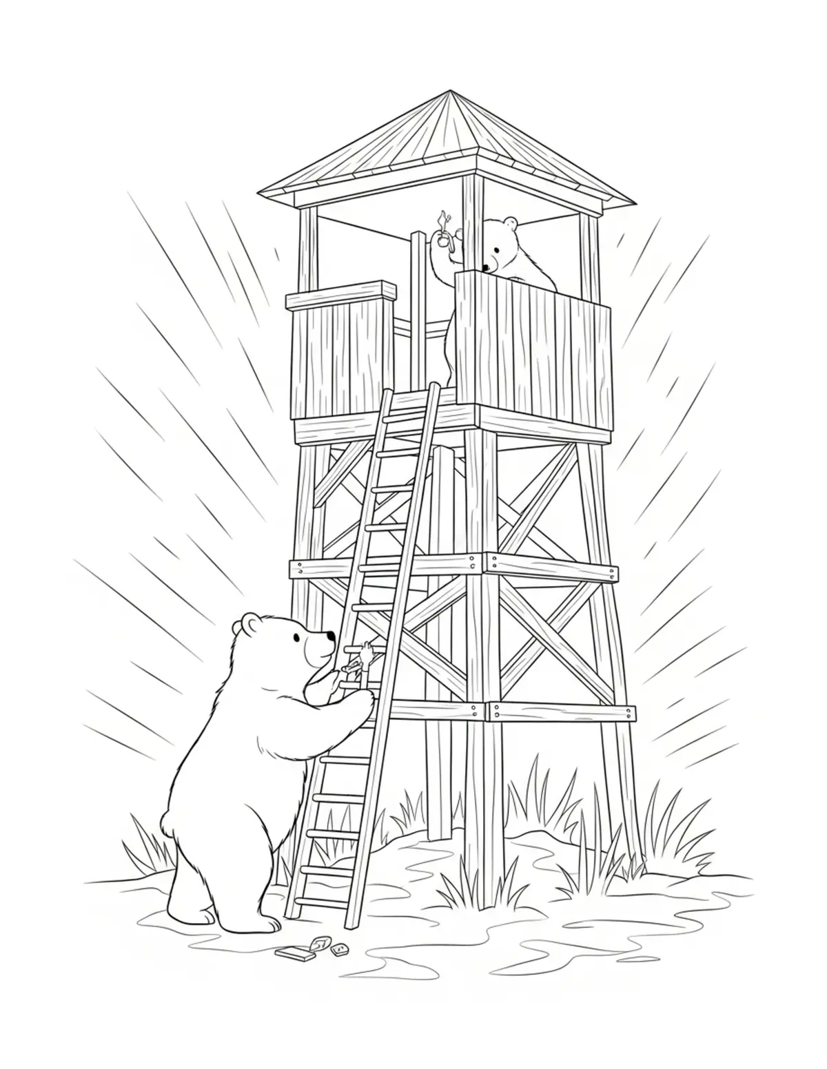 Little Bear Restoring An Old F coloring page - free printable JPG featuring adorable woodland animals
