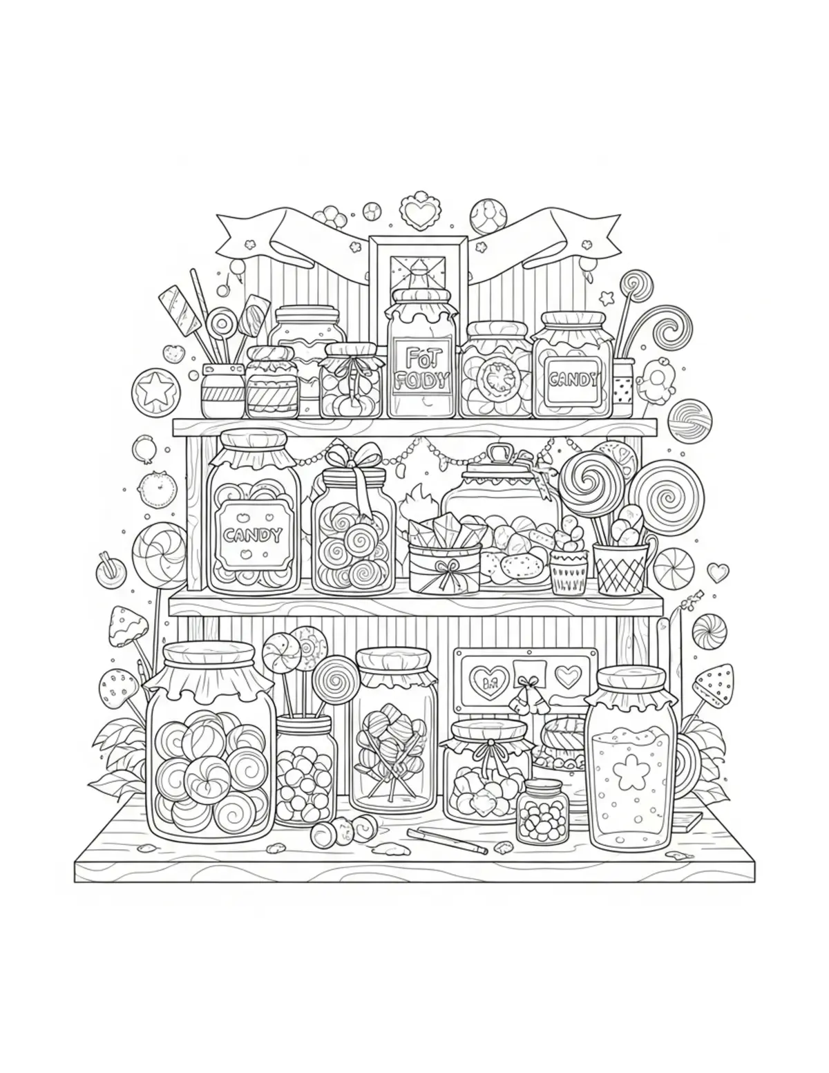 Tiny Candy Workshop Filled Wit Coloring Page - free printable JPG featuring adorable tiny animal village scene