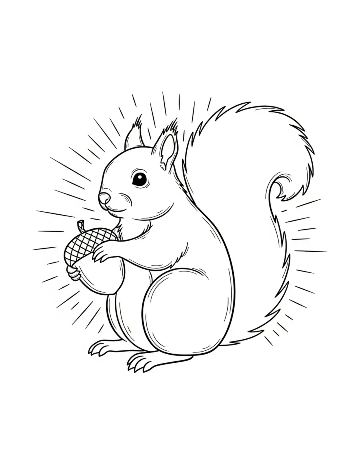 Squirrel Acorn Picnic coloring page - free printable JPG featuring adorable squirrels in a woodland scene