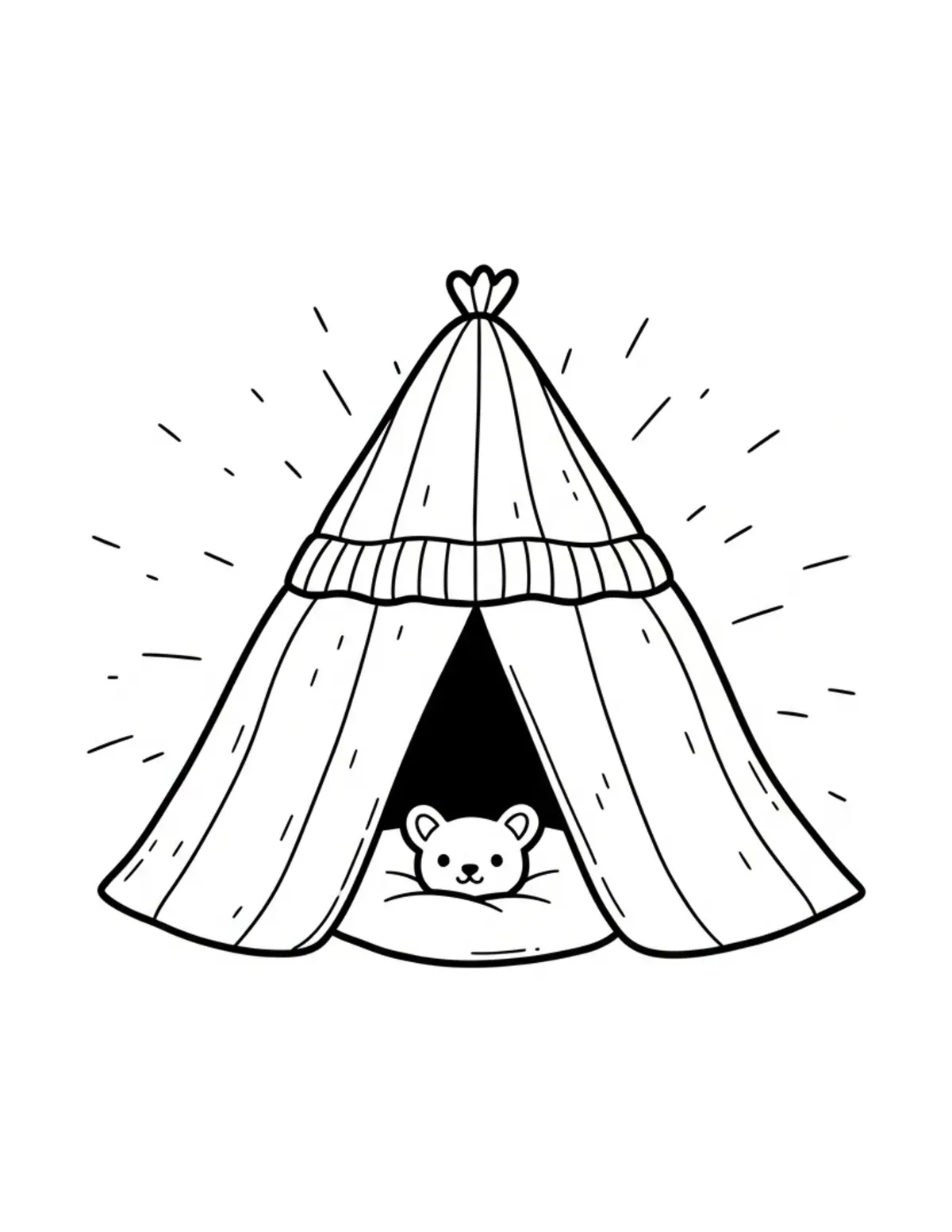 Free printable coloring page: cozy blanket fort hideaway coloring page. Cute and cozy design for kids and adults to download and print.