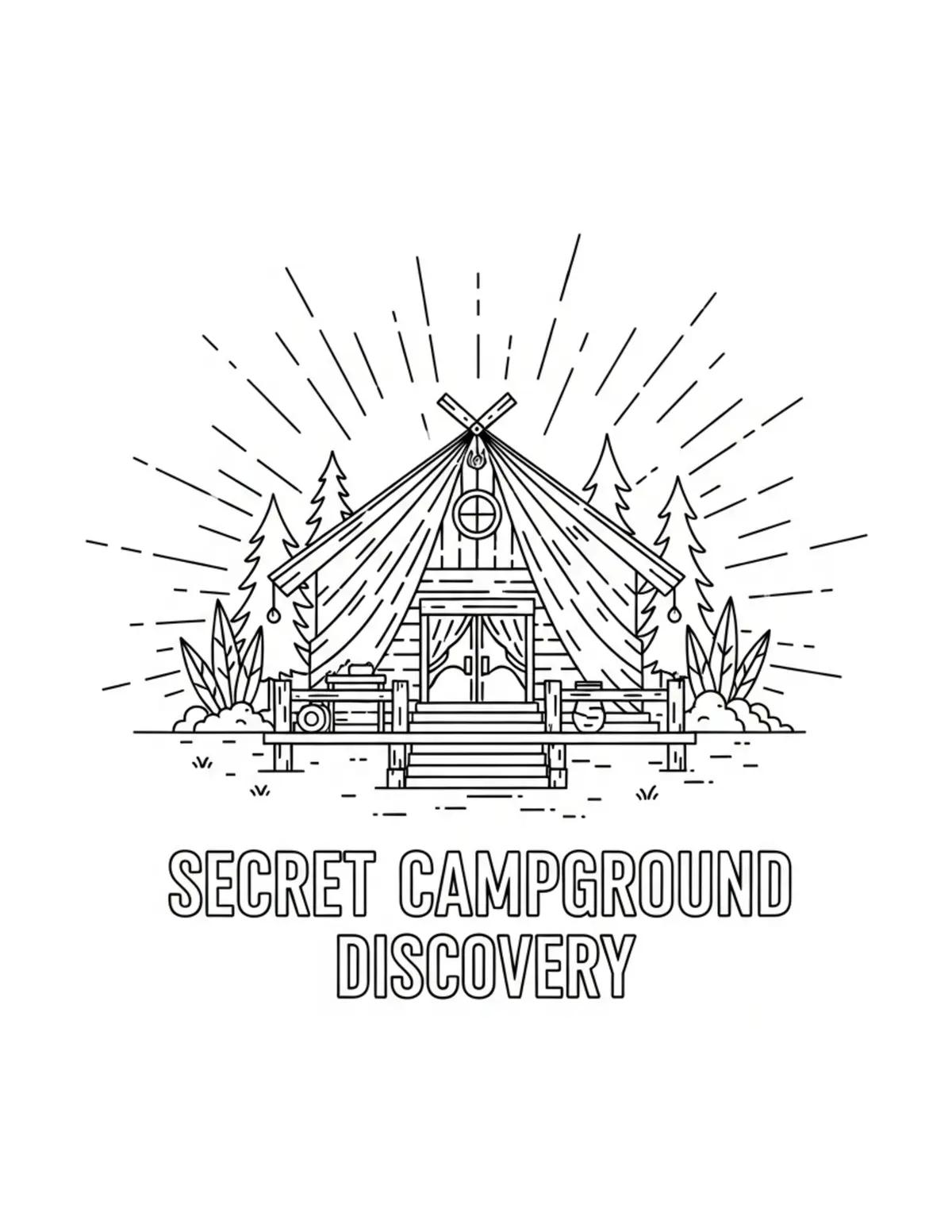 Free printable coloring page: secret-campground-discovery coloring page. Cute and cozy design for kids and adults to download and print.