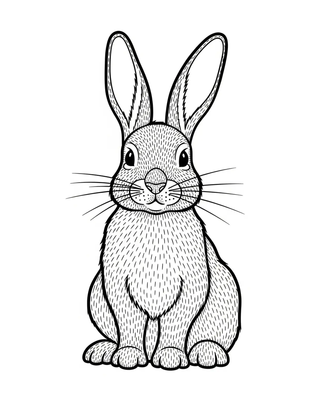 Free printable coloring page: bold-easy-woodland-rabbit coloring page. Cute and cozy design for kids and adults to download and print.